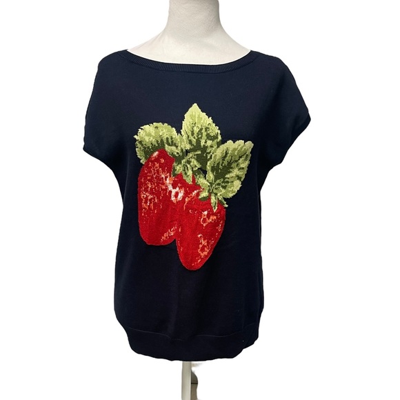 Talbots Tops - Talbots Sz Small. Cap Sleeves. Lightweight navy sweater w/strawberry. CUTE